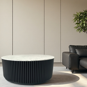 Tavolino da Caffè Moderno e Minimalista con Piano in Marmo e Base Nera Scanalata, Mobile di Lusso di Grande Successo per Soggiorno - Product Image 4