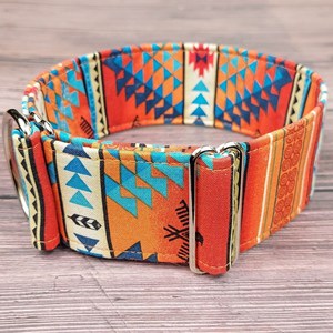 Collier de chien garçon lévrier du sud-ouest aztèque, martingale ou boucle, collier whippet/Tucson Stripes orange - Product Image 5