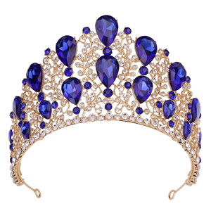 Grandes couronnes en cristal bling pour Queens Baroque alliage doré strass diadème Gelin <span class=keywords><strong>Taci</strong></span> mariage accessoires de cheveux en métal mariée - Product Image 1