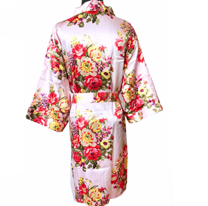 Vestaglia <span class=keywords><strong>da</strong></span> donna di lusso in raso di poliestere con fiori stampati Kimono in raso Kimono manica 3/4 accappatoio - Product Image 3