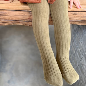 Leggings pour filles de haute qualité, collants une pièce de couleur unie pour bébés, chaussettes rayées en coton peigné de couleur unie pour bébés - Product Image 6