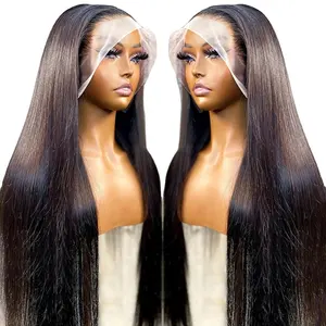 Preço barato 100% cabelo humano 360 perucas dianteiras de renda HD transparente para mulheres pretas peruca de cabelo humano reto