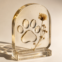 Plaque commémorative personnalisée en résine transparente pour animaux de compagnie, avec empreinte de patte et fleurs séchées, souvenir pour chien ou chat, décoration de table pour la maison