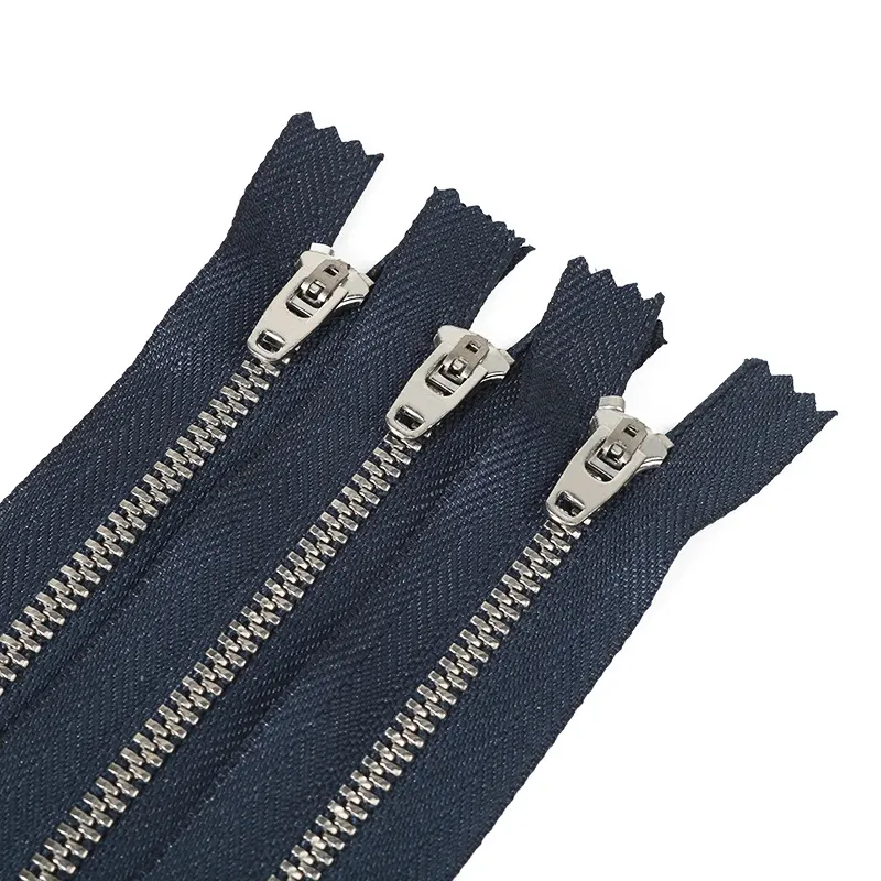 Cheap Wholesale 3# 4# 5# YG Slider Brass Sliver Teeth Navy Tape Metal Zipper with semi auto lock slider For Jeans