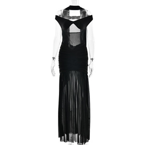 Robe longue à épaules dénudées avec fente et fronces, dos nu, robe de soirée verte - Product Image 5