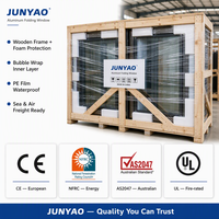 Fenêtre accordéon horizontale en alliage d'aluminium JUNYAO résistante aux ouragans et imperméable, 5+20A+5, économie d'énergie, NFRC, pour zones côtières