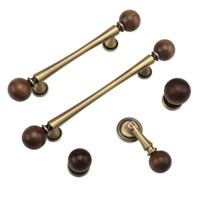 Vintage Style <b>Brass</b> Cabinet <b>Door</b> Handles Walnut Wood Bar Pulls Traditional Design For Wardrobe Drawers Cabinets - Product Image 1