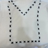 Suéter de punto de cuello alto oversize negro de alta calidad con diseño de contorno de punto de cruz, ropa de manga larga