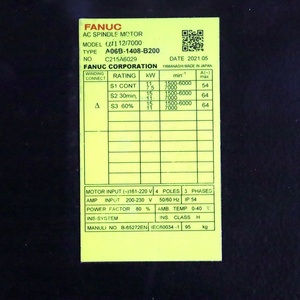 มอเตอร์แกนหมุน FANUC A06B-1408-B200 AC 7000 รอบต่อนาที ชิ้นส่วนอุตสาหกรรมอัตโนมัติพลาสติก ผลิตในญี่ปุ่น รับประกัน 3-12 เดือน - Product Image 1