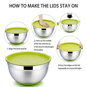 Meilleur prix – Personnalisation spécialisée – Ensemble de bols mélangeurs en acier inoxydable et silicone avec couvercles – Ustensiles de cuisine - Product Image 5
