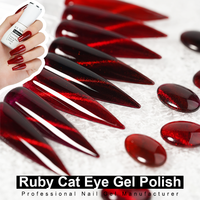Vernis à ongles gel œil de chat rubis, parfait pour les ongles festifs, la Saint-Valentin, les collections d'hiver et les salons de manucure haut de gamme, rouge gel de Noël