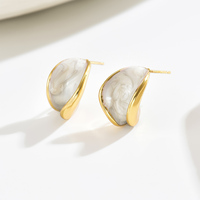 Boucles d'oreilles en acier inoxydable doré avec émail marbré en forme de goutte d'eau, bijoux d'oreille abstraits en forme de feuille, hypoallergéniques