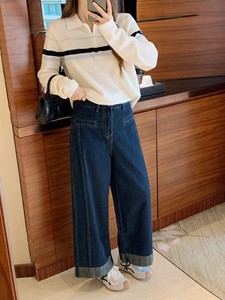 <span class=keywords><strong>Jeans</strong></span> à taille haute et à volants de haute qualité pour femmes, adaptés aux silhouettes en forme de poire pour couvrir les hanches, pantalons larges pour les personnes de <span class=keywords><strong>petite</strong></span> taille - Product Image 3