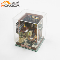 Hongda S2301Z Transit café Miniature maison de poupée bricolage maison de poupée Kit de maison de poupée en bois avec cache-poussière