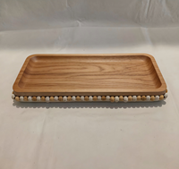 Plateau de service rectangulaire moderne en bois massif, long et étroit, 45 cm x 28 cm x 4,5 cm, naturel, artisanal, décoratif, pour entrée ou table basse