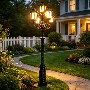 Lámpara de Jardín de Estilo Español, Iluminación Exterior LED Eléctrica, Luces de Jardín Atenuables de Hierro Fundido con Poste - Product Image 4