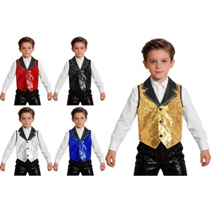 Gilet à Paillettes pour Garçons, Veste de Cérémonie à Revers Pointus, Ornée de Clous, en Satin Noir, pour Costume de Scène, Personnalisable - Product Image 1