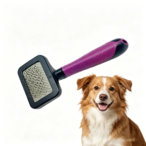 Brosse lissante pour toilettage canin avec picots en acier inoxydable et manche en plastique, outil de retrait des poils facile à utiliser pour animaux de compagnie, logo personnalisé - Product Image 5