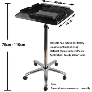Hairdressing Smart Organizing Tray Movable Folding Black Stainless Steel Beauty Salon Hair Extension Tray <b>Trolley</b> - Product Image 3