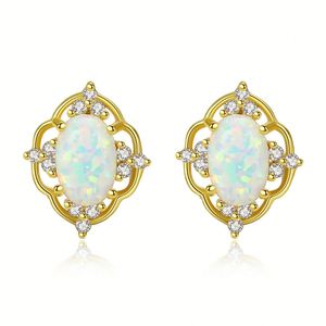 Conjunto de Joyería de Ópalo, Collar, Aretes y Anillo Chapados en Oro de 22k, Diseño Clásico de Flor para Mujer, Joyería Fina para Boda - Product Image 2