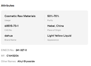Alquil Poliglucósido con Pureza del 50%-70%, CAS 68515-73-1, Surfactante No Iónico Verde, Detergente, Materia Prima Cosmética - Product Image 6