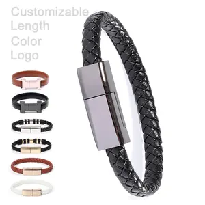 Lederen Armband 20Cm Korte Usb Data Opladen Armband Kabel Voor Iphone Type C Micro Oplader