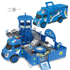 Set Mainan Truk & Kontainer yang Dapat Diubah Bentuknya, Tempat Parkir Teknik/Pemadam Kebakaran/Polisi dengan Lampu LED dan Musik untuk Anak Usia 3+ - Product Image 3