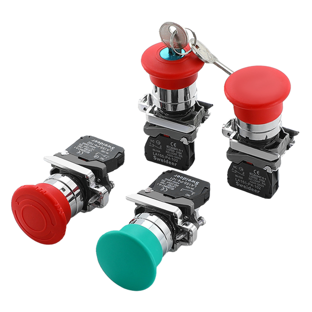 22mm Emergency Stop Momentary Latching Push off Switches with Key Mushroom Rotate Push Button Switch Power Start on Off Switch
