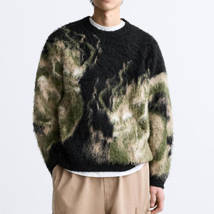 Suéter de Mohair personalizado OEM y ODM para hombre, Jersey de punto de Jacquard con cuello redondo, Top de punto de diseñador, suéter borroso para hombre - Product Image 1