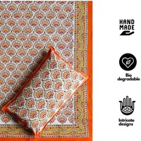 Parure de lit de luxe légère en coton biologique 100% premium, imprimé artisanal orange et rose, style bohème, taille King (90x108 po), 200 fils/cm²