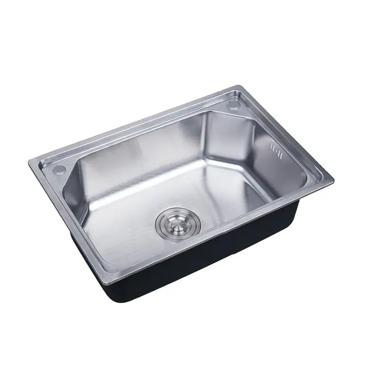 India Customized Satin Surface Machine Made One-piece Bowl Big Kitchen Sink with Faucet Tap Hole for Kitchen