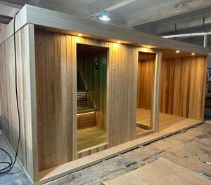 Sauna compact moderne en cèdre rouge pour intérieur avec poêle à bois et verre, capacité 4 personnes, sauna compact en cèdre pour extérieur avec poêle à bois - Product Image 1