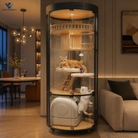 Grande cage pour chat en verre et bois massif pour l'intérieur, villa pour chat en bois avec vue à 360° toute saison et fermeture à bouton