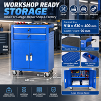 Armoire à outils bleue robuste à roulettes avec 2 tiroirs et portes verrouillables pour station de service automobile commerciale