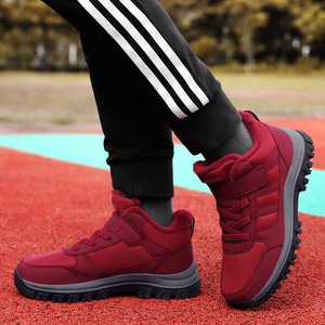 Chaussures de marche pour hommes et femmes, automne-hiver, confortables, semelle souple, doublure en peluche, bout rond, fermeture à boucle, tige textile, semelle extérieure en caoutchouc - Product Image 3