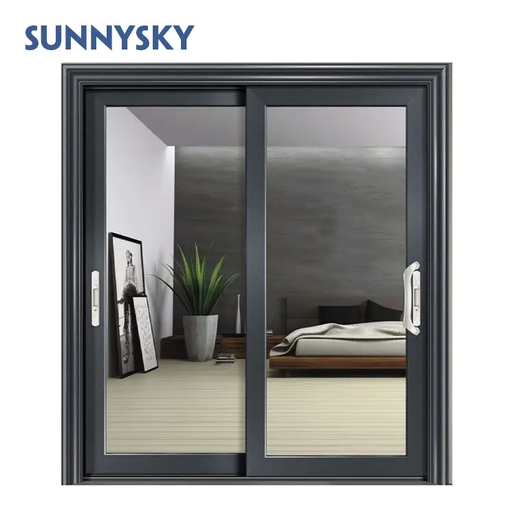 Sunnysky đôi kính cường lực cửa sổ kính cường lực tác động bão nhôm cửa sổ trượt màu đen thiết kế đồ họa thép không gỉ