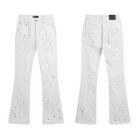 Jeans Homme Délavé Bleu Clair Effet Usé avec Logo ODM/OEM, Coupe Skinny, Boutons, Strass, et Effet Évasé Vintage SunFaded