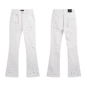 Jeans <span class=keywords><strong>Homme</strong></span> Délavé Bleu Clair Effet Usé avec Logo ODM/OEM, Coupe <span class=keywords><strong>Skinny</strong></span>, Boutons, Strass, et Effet Évasé Vintage SunFaded - Product Image 4
