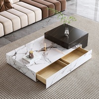 Ensemble de tables basses de salon modernes de designer italien, en bois et dalle de roche, extensible, mobilier contemporain, garantie 3 ans