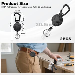 ヘビーデューティー工具用ランヤード 31.5インチ スチールロープ格納式キーホルダー マグネット式クラスプ付き タクティカルIDバッジリール セキュリティ担当者用 - Product Image 2