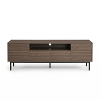 Meuble TV moderne avec étagère ouverte et 4 portes, centre de divertissement durable en métal et bois pour salon et chambre, compatible avec les téléviseurs jusqu'à 65 pouces