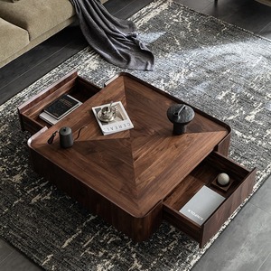 שולחן קפה מרובע מעץ אגוז מודרני, שולחן סלון מינימליסטי - Product Image 3