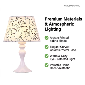Lampe de table moderne avec abat-<span class=keywords><strong>jour</strong></span> en tissu imprimé cœur romantique, base E26 AC, idéale pour chambre, salon, cadeau de mariage - Product Image 2