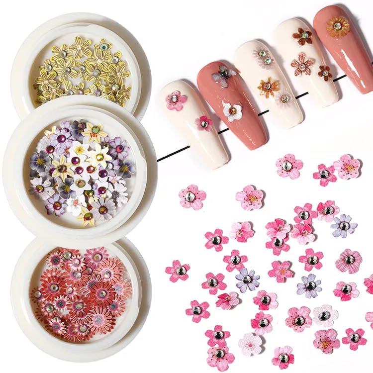Adesivos de arte para unhas 3d, flores diy, strass, margaridas, madeira, polpa, nail art, venda imperdível