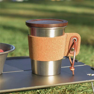 New wood grain <b>camping</b> <b>cup</b> sleeve stainless steel coffee <b>cup</b> heat-proof leather sleeve anti-oil and anti-slip suitable - Product Image 1