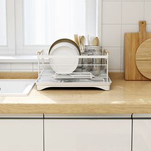 New design Kitchen counter Dish storage drying rack 201 stainless steel dish plate storage rack with drainboard