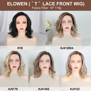 Julianna Vente en gros Futura Fiber Style Elowen Haute qualité Bouclés Highlight Blonde Cheveux synthétiques HD Lace Front Court Bob Perruque - Product Image 6