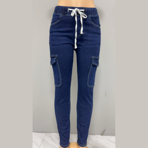 Jean en denim extensible à taille élastique avec cordon de serrage pour femme - Pantalon skinny fuselé moulant, décontracté pour l'été, vente chaude - Product Image 6