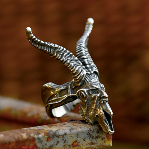 SS8-838R 2024ใหม่แหวนสแตนเลสสตีลเขากวางหัวกะโหลกแกะปีศาจเครื่องประดับพังค์โกธิคคุณภาพสูง - Product Image 4