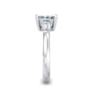 Modern Three Stone <b>Ring</b> Solid 18K White Gold IGI Certified Radiant Cut Lab Grown Diamond Accented by Straight Baguettes Unisex - Product Image 4